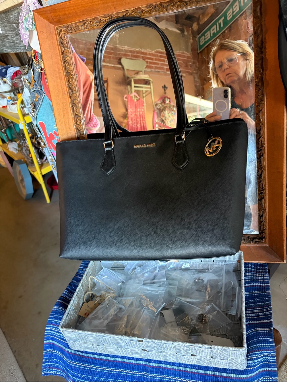 Michael Kors Black Tote with Gold MK Charm